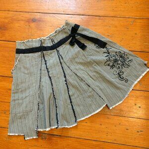 French brand Chipie skirt, gray and navy blue, size S, with handmade embroidery